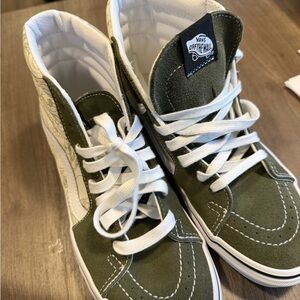 Vans Olive and White High-Top Sneakers